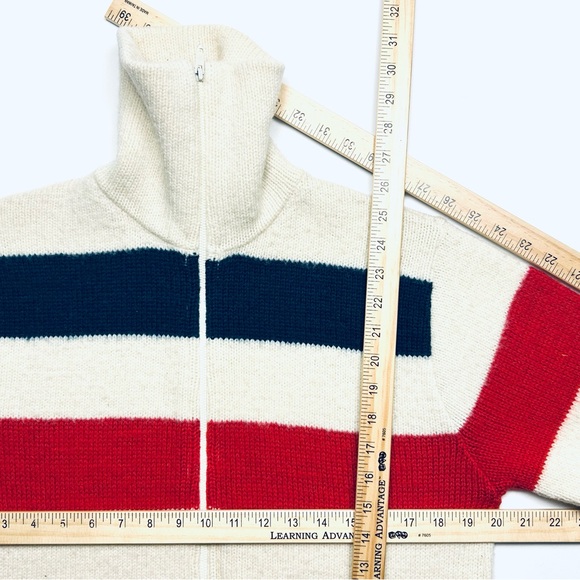 VTG 80’s L.L. Bean Hudson Bay Wool Striped Zip-Up Sweater - Picture 9 of 11